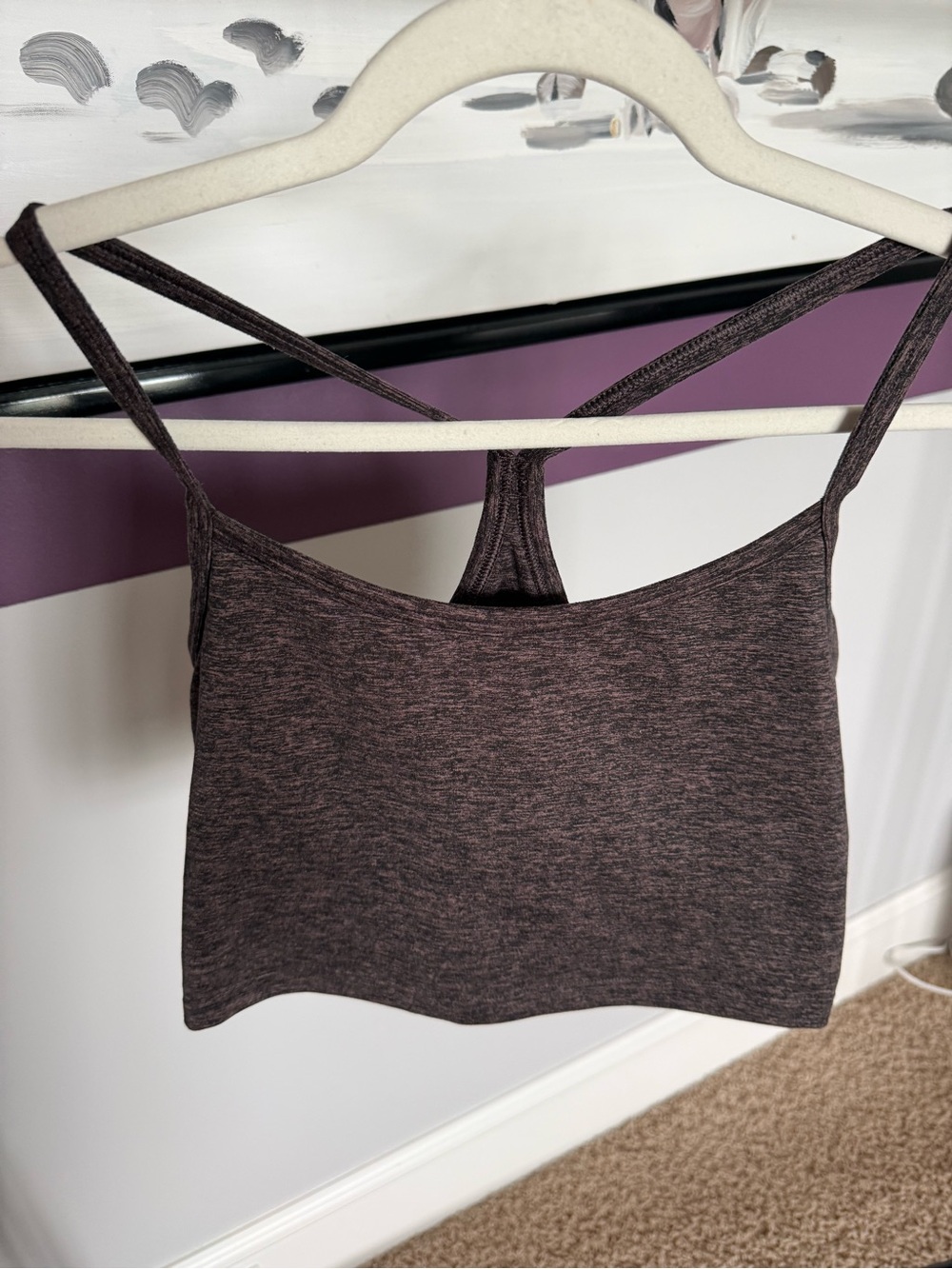 aerie Heathered Charcoal Strappy Crop Sports Bra